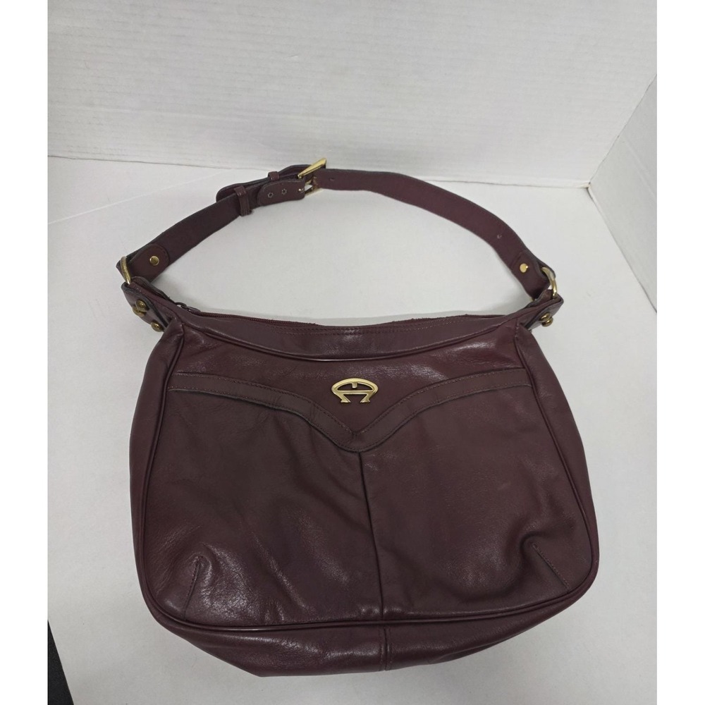Vintage Etienne Aigner Burgundy Leather Shoulder Bag Purse Gold Logo 12 x 8